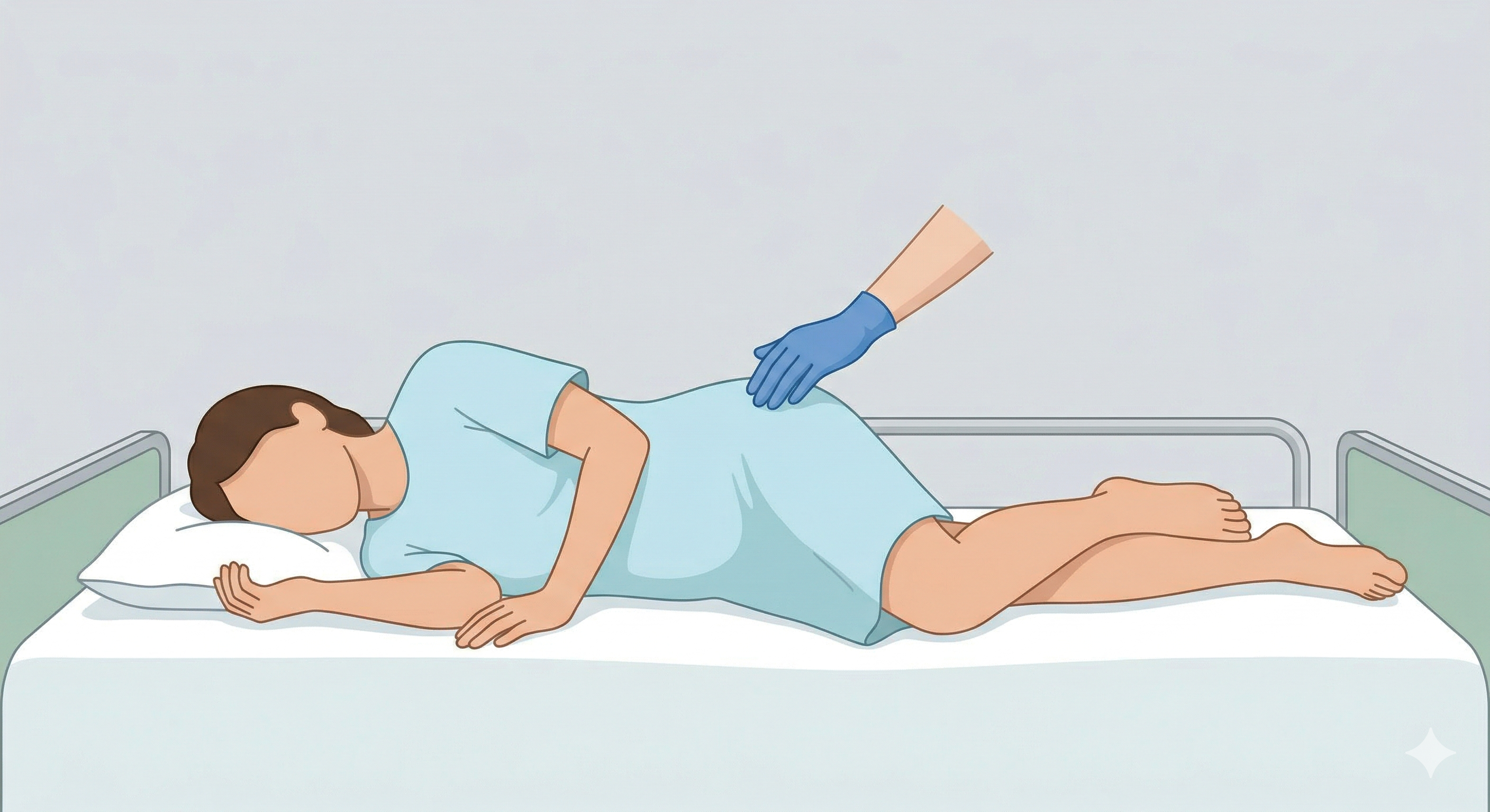 摘便の体位(左側臥位)のイラスト
